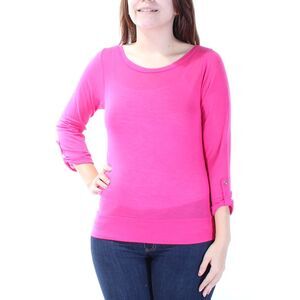 COLOR STORY Womens Pink 3/4 Sleeve Boat Neck Top Size: S
